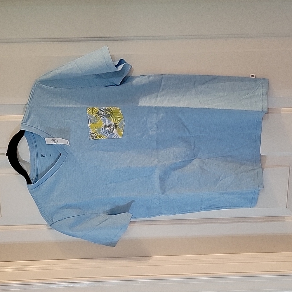 Gap light blue palm leaves pocket tee shirt xxl/14